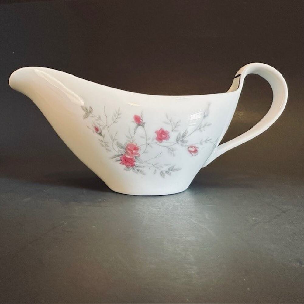 Arita ART25 Sauce Boat Pink Roses Gray Leaves Platinum Trim VTG